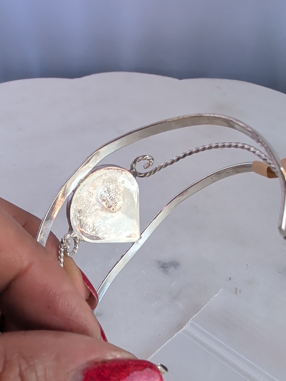 Alpaca Silver Teardrop Cuff Bracelet Abalone Green Blue Shell - Picture 8 of 8
